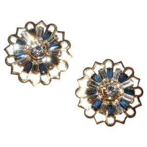 6 Pcs New Montana Blue & Crystal Gold 26mm Flower Swarovski Component SCSC1905